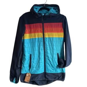 YO Colorado Retro Rainbow Stripe Hooded Jacket WM | Fleece Lined Softshell | NWT